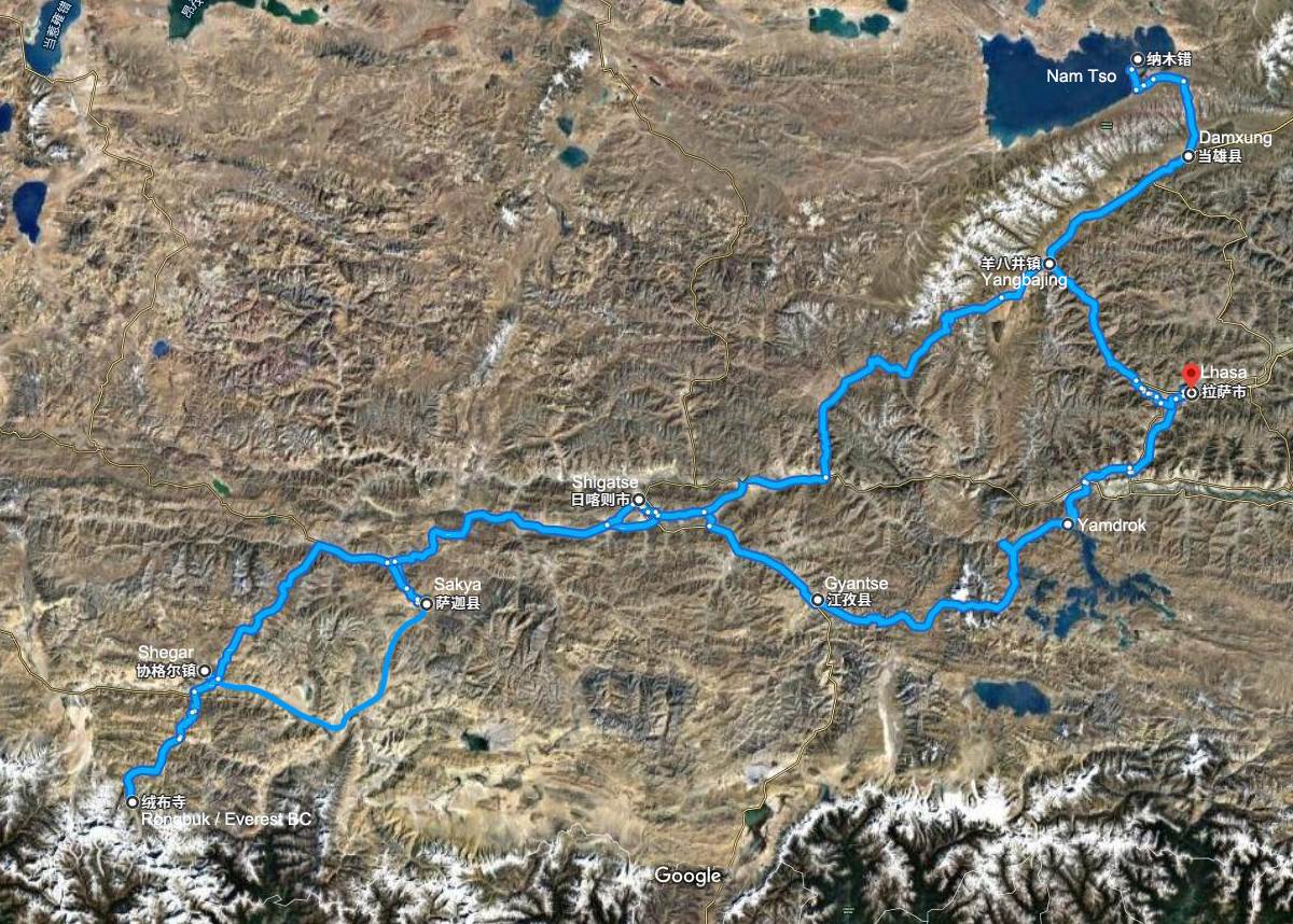 Viaje en moto de alquiler por el Tíbet al CB Everest y al lago Nam Tso